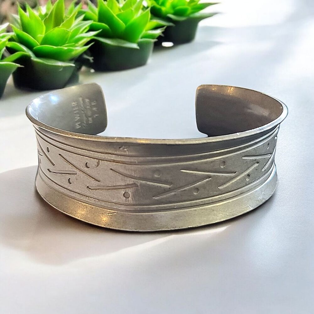 Jorgen Jensen Denmark 1960s Modernist Pewter Cuff Bracelet Signed 146